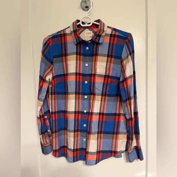 J. Crew Blue Orange Plaid Perfect Fit Button Down Size Small Petite - Picture 3 of 13